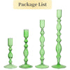 A set of three green wavy glass taper candle holders displayed against a white background.