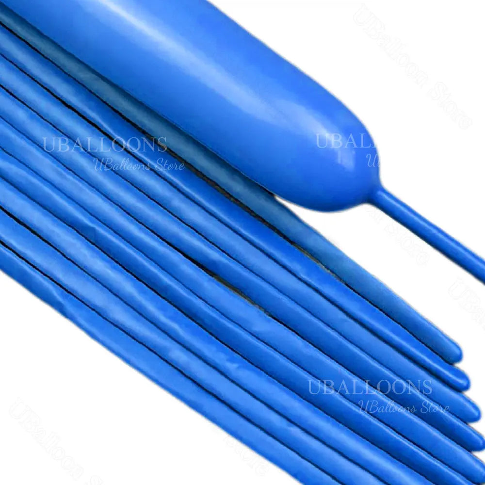 A bundle of blue magic twisting balloons with long necks and tubes.