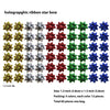 A display of 60 holographic ribbon star bows in five colors, arranged in rows.