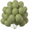 A bunch of light green latex balloons tied together for party decor.