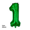 A single, shiny green foil balloon shaped like the number one, measuring 32 inches.