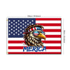 A patriotic flag design featuring the American flag pattern and an eagle head wearing a striped headband, with the word MERIC