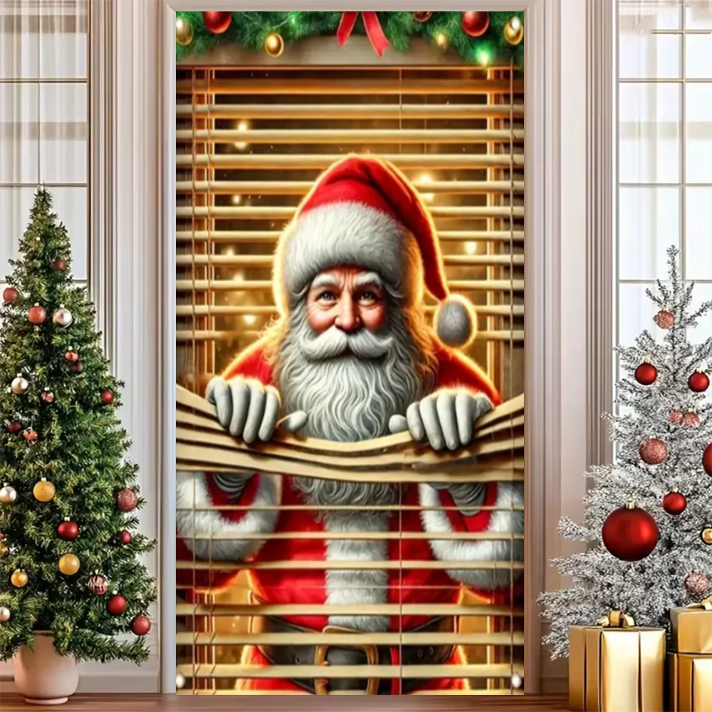Merry Christmas Party Decoration Door Cover with Santa, Snowman & Reindeer Design