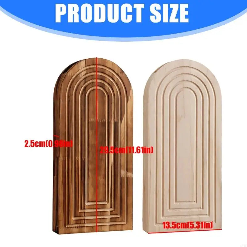 A pair of wooden arched wall planters showing the size dimensions.