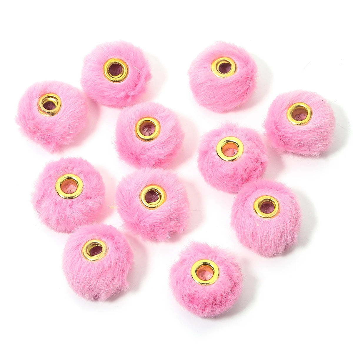 Boules de peluche roses à perles avec accents dorés pour la fabrication de bijoux DIY