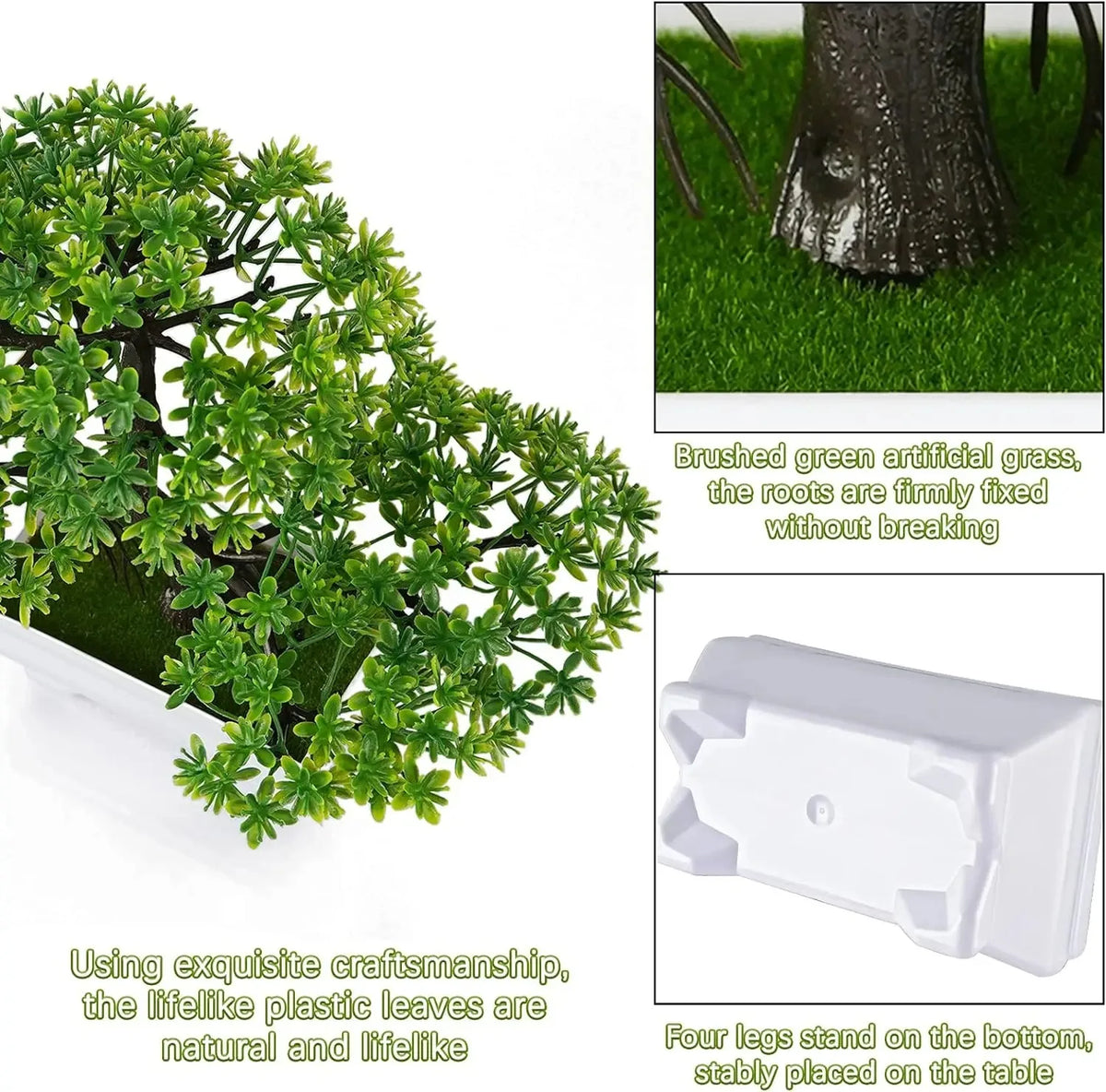 Artificial bonsai tree decoration with plastic leaves and four legs for table display