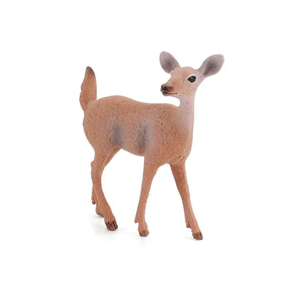 A realistic figurine of a fawn or young deer with light brown fur and large ears.