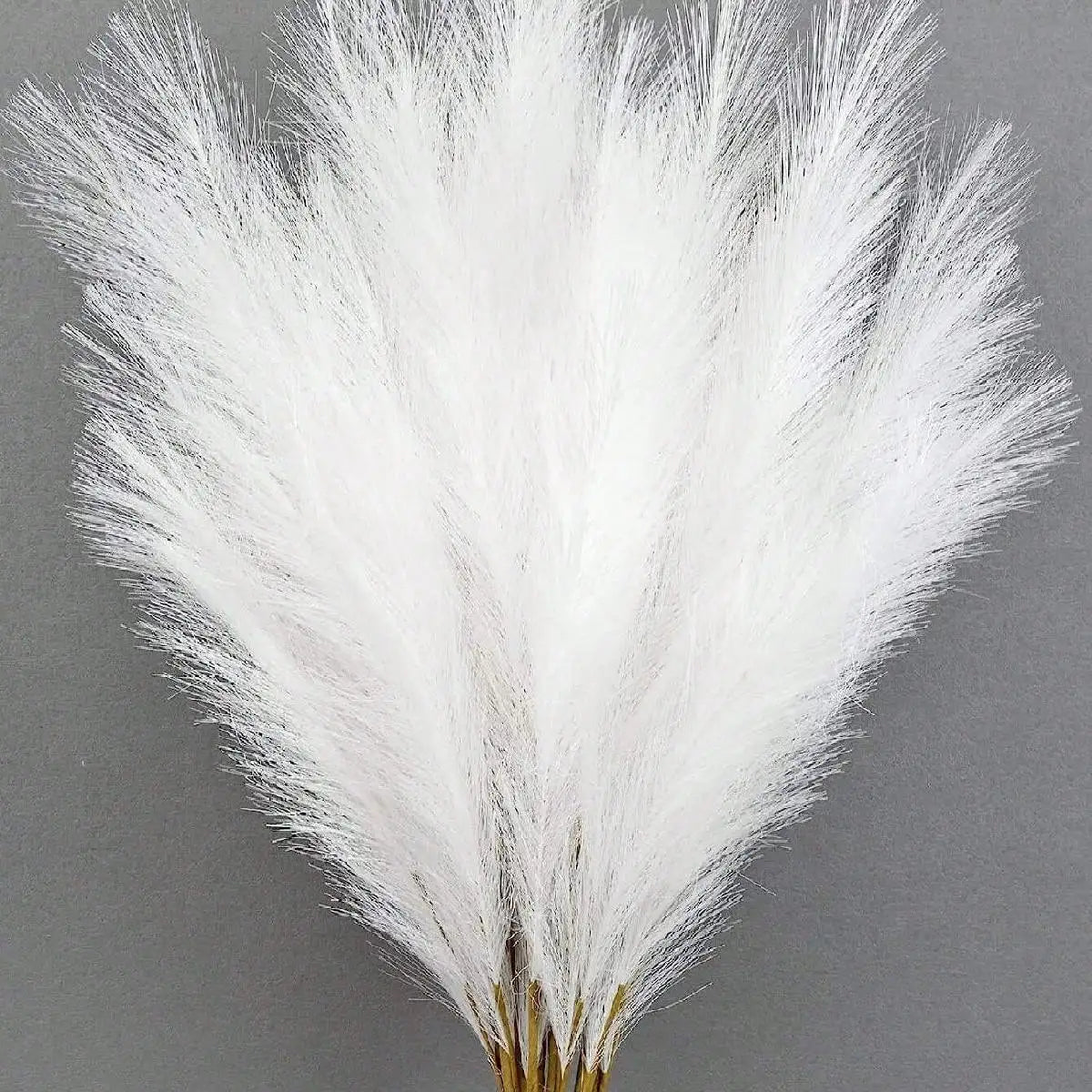A close-up of white artificial reed stems used for home decor and events.