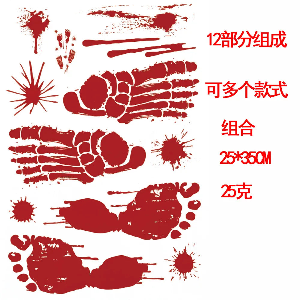 Halloween Bloodstain Sticker Set with Handprints, Footprints & Skulls