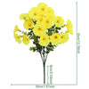 A bouquet of artificial silk cloth yellow flowers with green leaves.