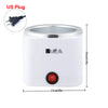 A white compact wax warmer with a round control button and an inset showing a US plug.