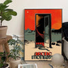 Canvas art print featuring a stylized silhouette of an Arctic monkey in a vibrant orange and black design.