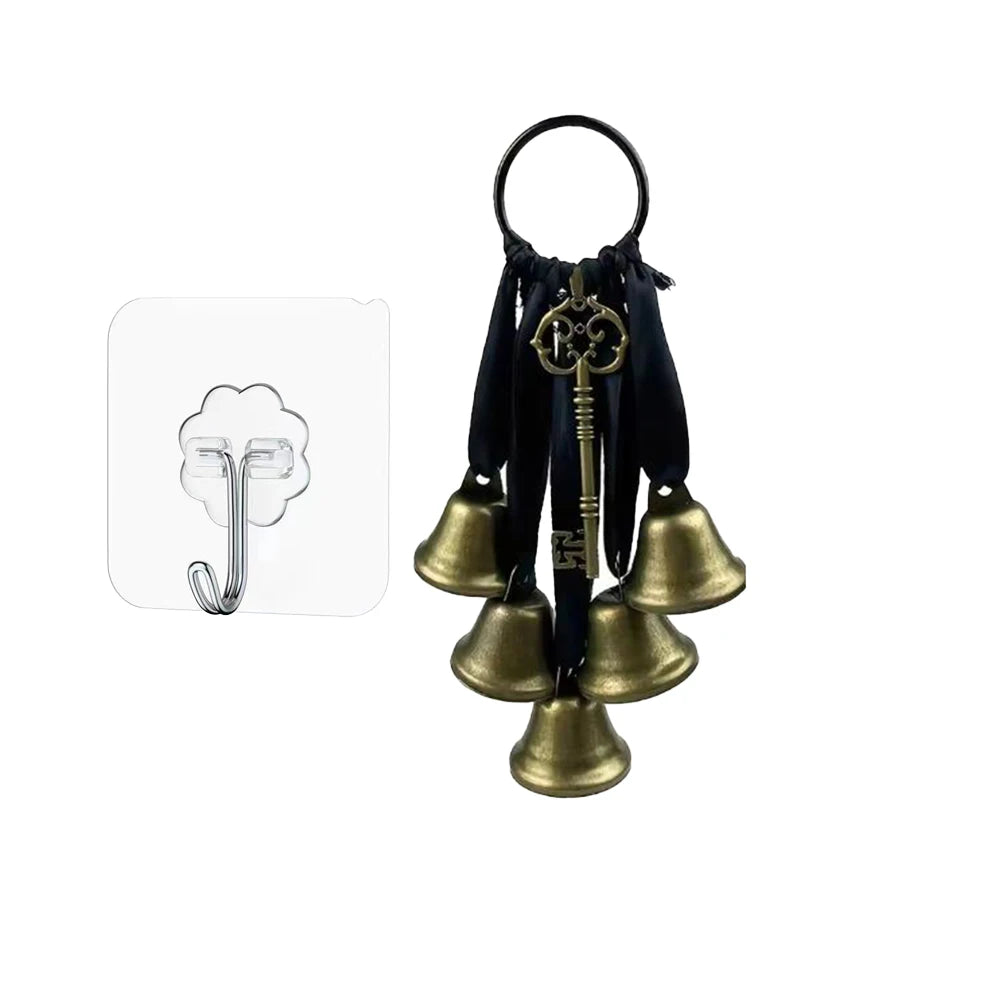 Poignée de porte de sorcière en bronze vintage avec cloche à vent et accents laiton