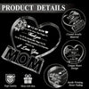 A clear acrylic heart plaque with engraved text saying I Love You Mom for a mom gift