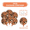 A package containing 7 pieces of orange and black striped foil balloons, including a ring and measuring tape.