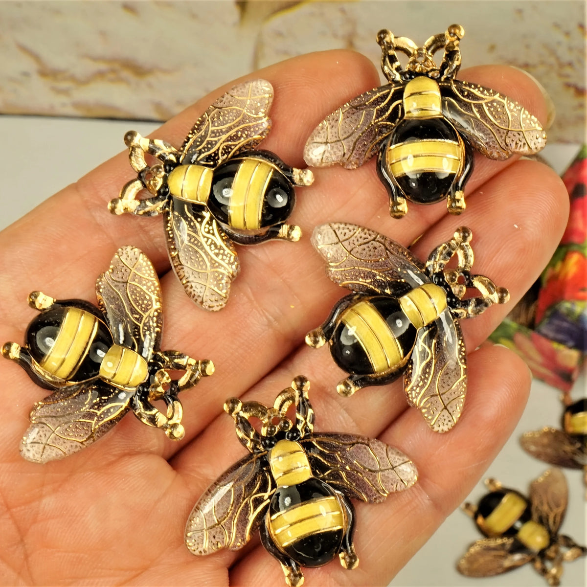 Lifelike Resin Bee Charms for Jewelry Making & DIY Crafts
