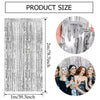 A metallic silver foil tinsel fringe backdrop set showing the texture and size of the material.