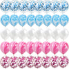 A set of blue and pink gender reveal balloons filled with confetti.