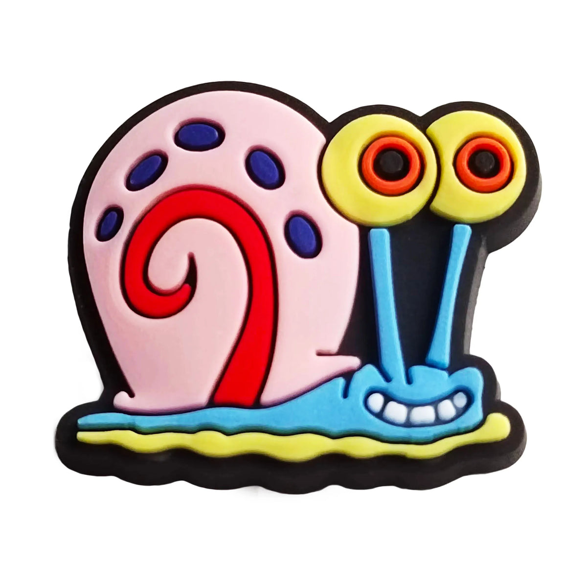 A set of pink and blue SpongeBob SquarePants themed shoe charms featuring a swirl and two eyes.
