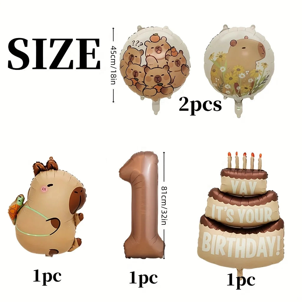 Capybara Cartoon Foil Balloon Set for Birthday Parties
