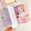 A pink and purple luxury heart pendant diary set featuring an anime-style girl illustration.