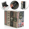A classic book hidden safe with a combination lock shown alongside its components and the assembled product.