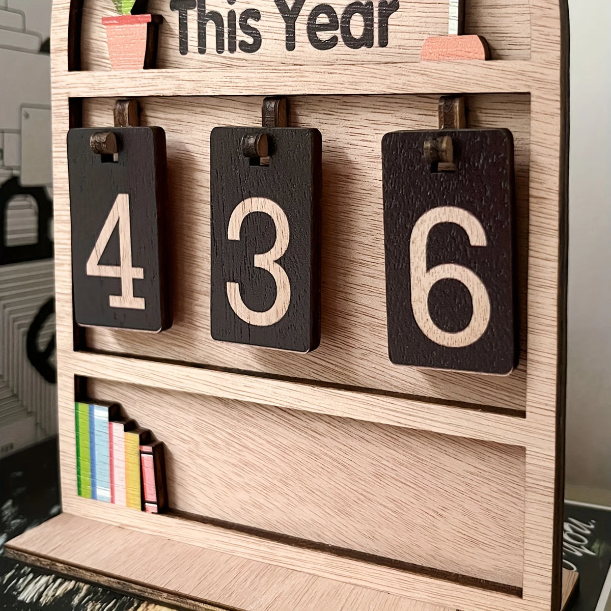 Wooden Book Tracker Display