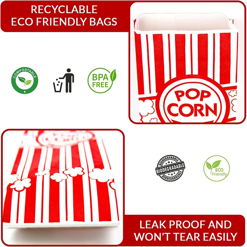 Red and white striped eco friendly bags for popcorn