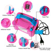 Pink electric balloon air pump inflator showing various tips and nozzle components.