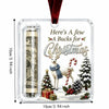 Clear acrylic ornament featuring a white deer with a candy cane and Christmas text