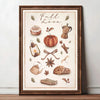 Watercolor art print featuring a pumpkin, spices, and leaves with the text Fall in Love.