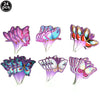 A set of 24 iridescent butterfly cupcake toppers in various shades of purple and pink.