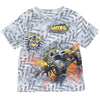 A gray t-shirt featuring a full graphic print of a Monster Jam Grave Digger vehicle and related imagery.
