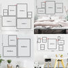 A set of black and white canvas prints featuring retro Bauhaus Islamic calligraphy designs displayed on a white wall.