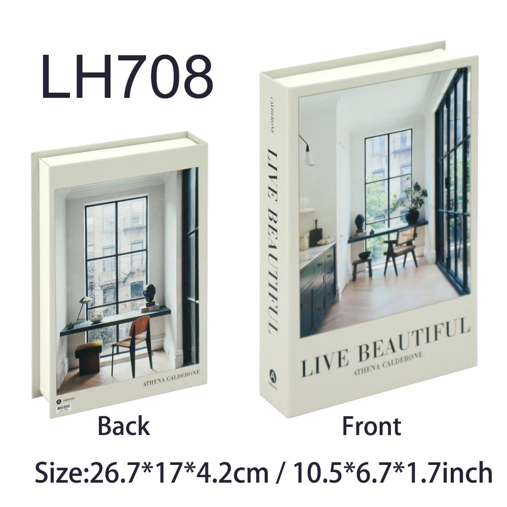 Front and back views of the LH708 foldable luxury book decor set in white and black.
