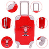 Red suitcase with Christmas theme featuring a Santa Claus design and various accessories.