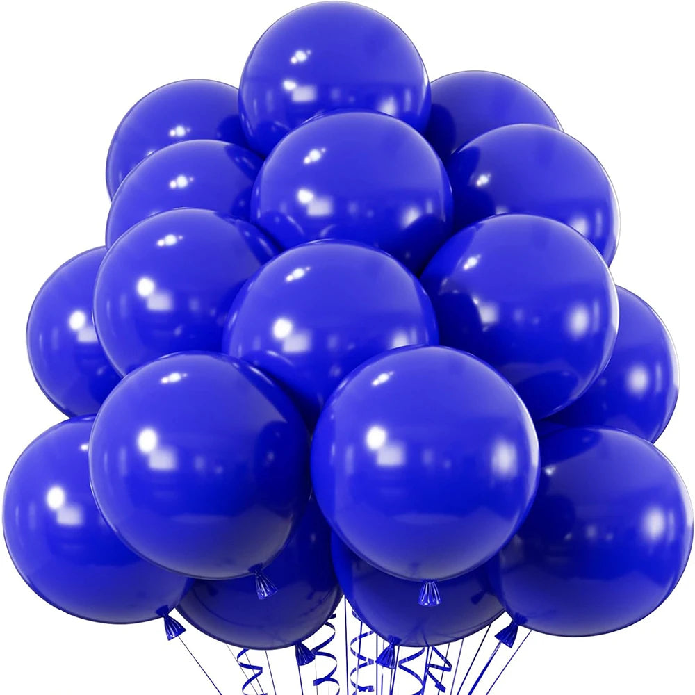 A cluster of blue latex balloons tied together for parties and celebrations