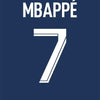 Wall art featuring the name MBAPPÉ and the number 7 in white on a dark blue background.