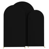 A set of three black arch stand backdrops for wedding and event decor.