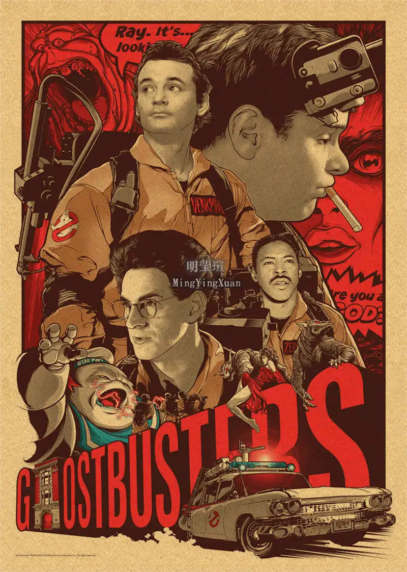 A retro movie poster featuring a group of characters in dramatic lighting and bold red text.