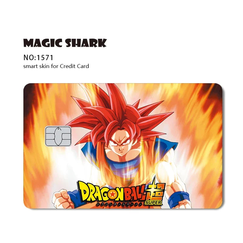 A Dragon Ball Super Saiyan card skin sticker featuring a fierce red-haired character against a fiery background.