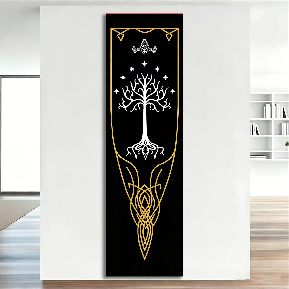 ديكور حائط بعلم أسود يضم تصميم شجرة ذهبية ومسات decorative