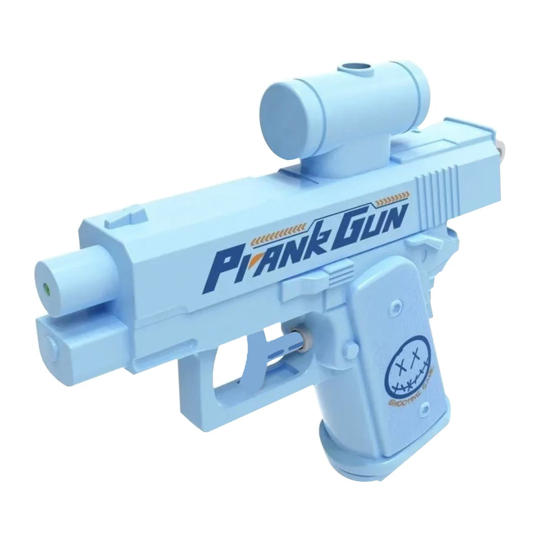 Light blue prank gun toy with a barrel and grip for summer fun