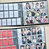 A large capacity grid binder filled with various photocards featuring K-pop idols.