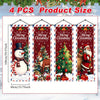 Four Christmas hanging banners featuring Santa, a snowman, and a reindeer design on red and white backgrounds