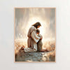 A painting depicting Jesus Christ and a child in a soft, glowing light amidst golden grass.
