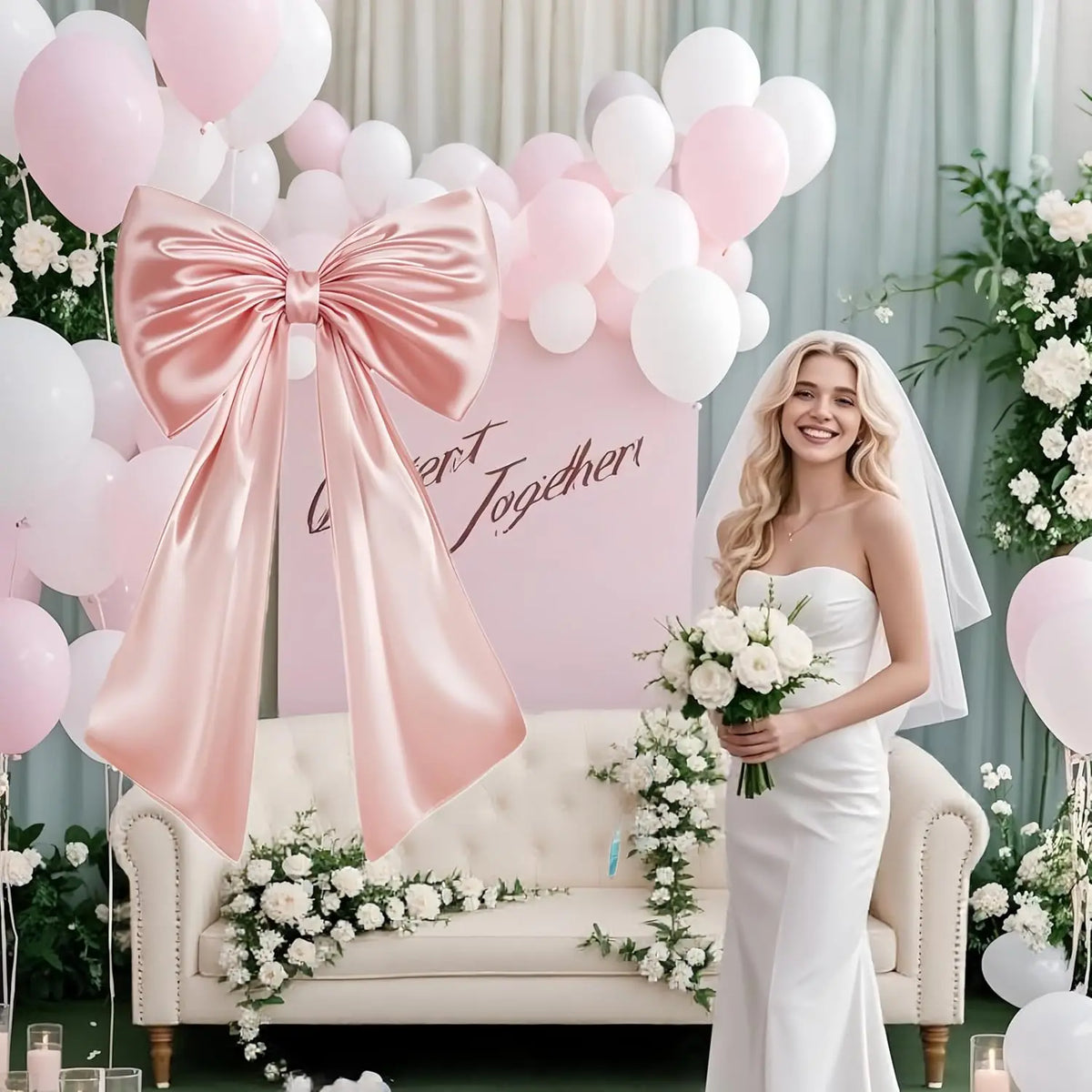 Giant Pink Satin Ribbon Bow Wall Decor for Birthday & Coquette Room