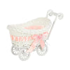 White faux rattan woven storage basket with pink ribbon and handle