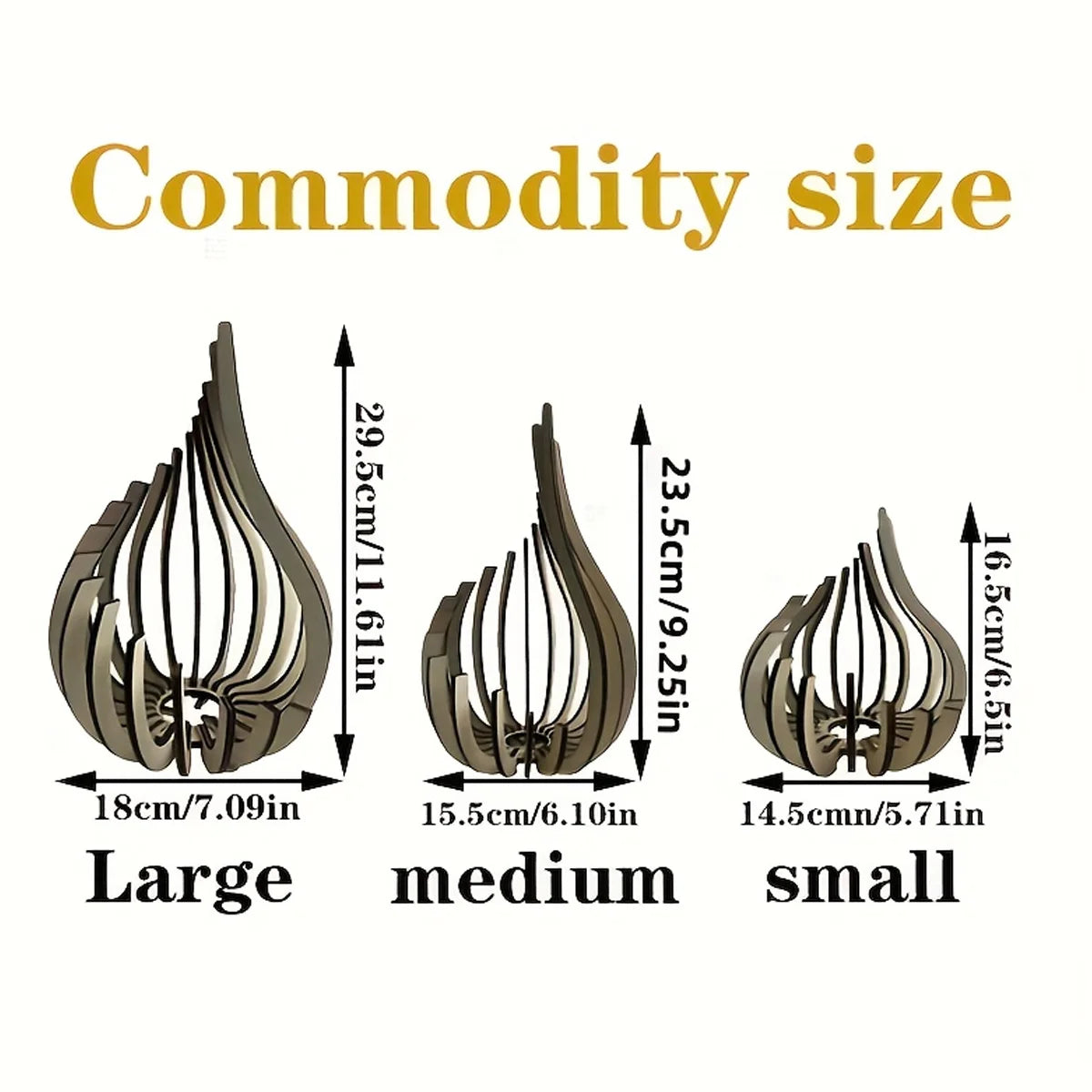 Three handcrafted wooden lotus candle holders shown in large, medium, and small sizes.