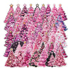 A collection of cute pink graffiti stickers shaped like Christmas trees and stars.